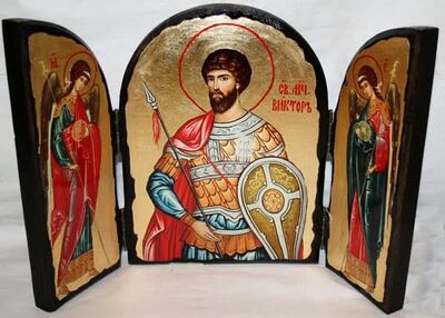 Виктор Св.Мч., с Архангелами, традиционный Афонский складень 35 Х 24 см.