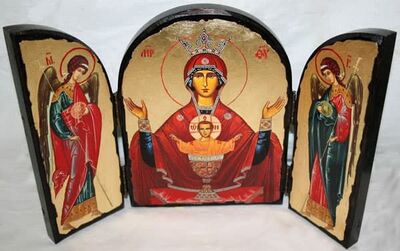 Неупиваемая чаша Б.М., с Архангелами, традиционный Афонский складень 35 Х 24 см.