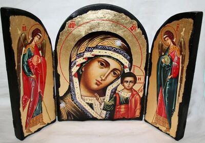 Казанская Б.М., с Архангелами, традиционный Афонский складень 35 Х 24 см.