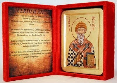 Спиридон Тримифунтский, икона Греческая, в бархатном футляре, 13 Х 17
