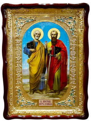 Петр и Павел, Св. Ап., в фигурном киоте, с багетом. Храмовая икона 60 Х 80 см.