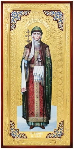 Ольга, Св.Р.Ап.Кн., (рост). Храмовая икона в прямом композитном киоте, с багетом, 64 Х 125