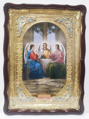 Троица, в фигурном киоте, с багетом. Храмовая икона (60 Х 80)