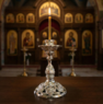 Подсвечник напрестольный высокий литой, никелированный