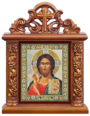 Спаситель. Икона настольная квадрат на подст., резной киот, 13 Х 10 см.