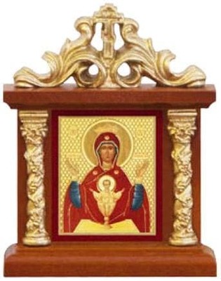 Неупиваемая чаша Б.М. Икона настольная на подст. малая, с узором 8.5 Х 6,5 см.