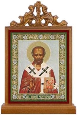 Николай Чудотворец. Икона настольная прямоуг. на подст., с узором , 11 Х 7,5 см.