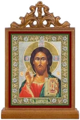 Спаситель. Икона настольная прямоуг. на подст., с узором , 11 Х 7,5 см.