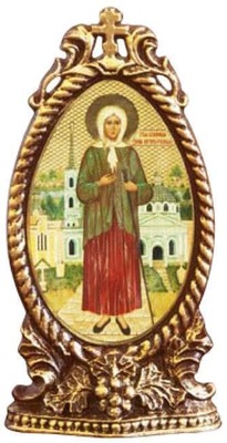Ксения Петербургская. Икона настольная, овал, виноград, на подст.,  11 Х 6 см.